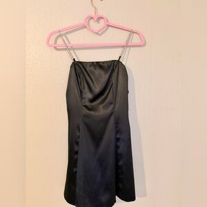 Elegant Black Satin Slip Dress with Delicate Straps